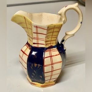 19th Century Gaudy Welsh Unrecorded Pattern Plaid Check Jug Handled Pitcher
